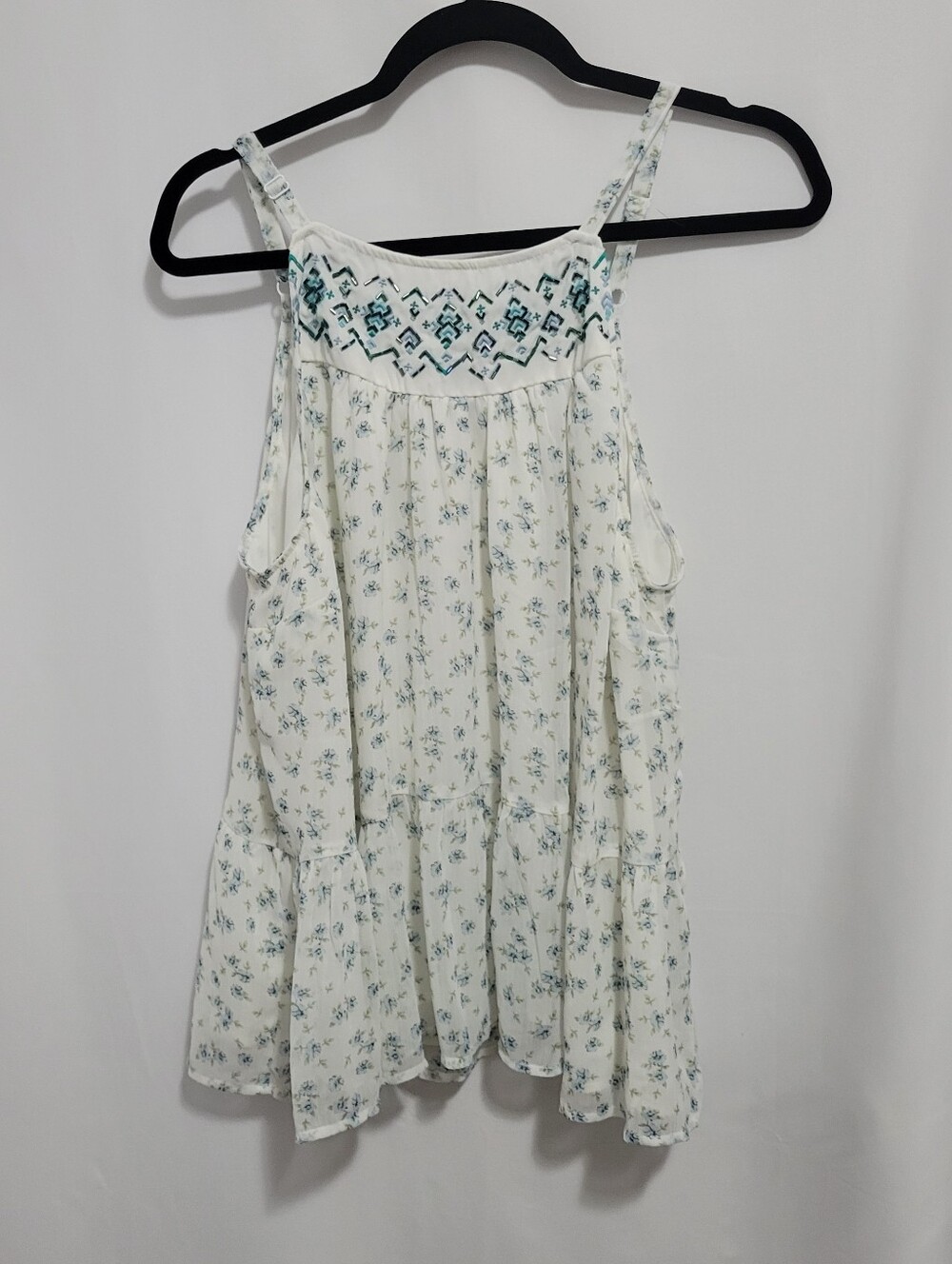 Torrid White Blue Floral Embroidered Cami Top, Size1 (1X)